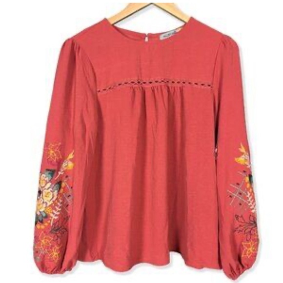 figueroa & flower Tops - Knox Rose Rust Embroidered Women's Blouse